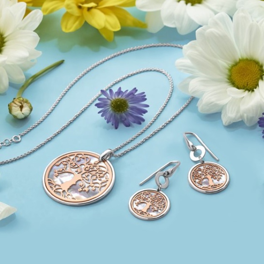 Leslie's Sterling Silver and Rose-tone Mother of Pearl Tree of Life Pendant with